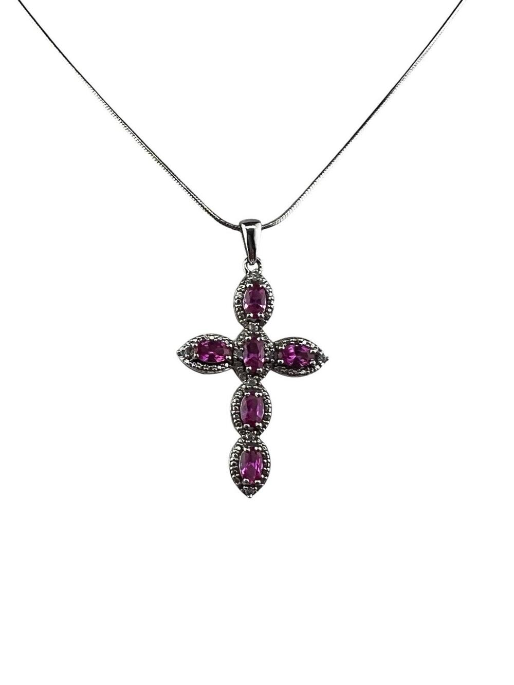 JWBR Sterling Silver Cross Ruby Pendant on Necklace Snake Chain KA1772 16"